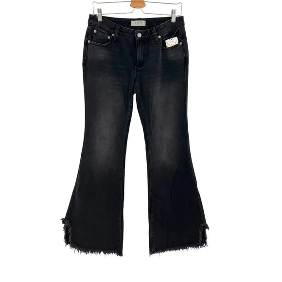 Free People Vintage Flared Jeans Black Ash Denim Raw Hem‎ Size 27 - Picture 2 of 14